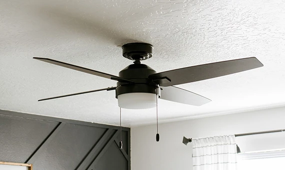 Installed ceiling fan in a home in Silver Spring, MD, representing ceiling fan and chandelier replacement services.